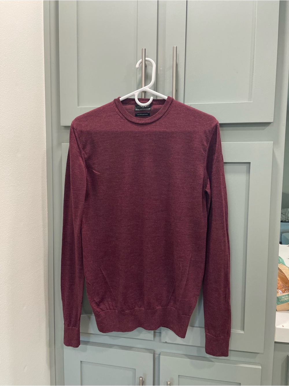 Zara Men's merino wool Crewneck Sweater - Burgundy Heather